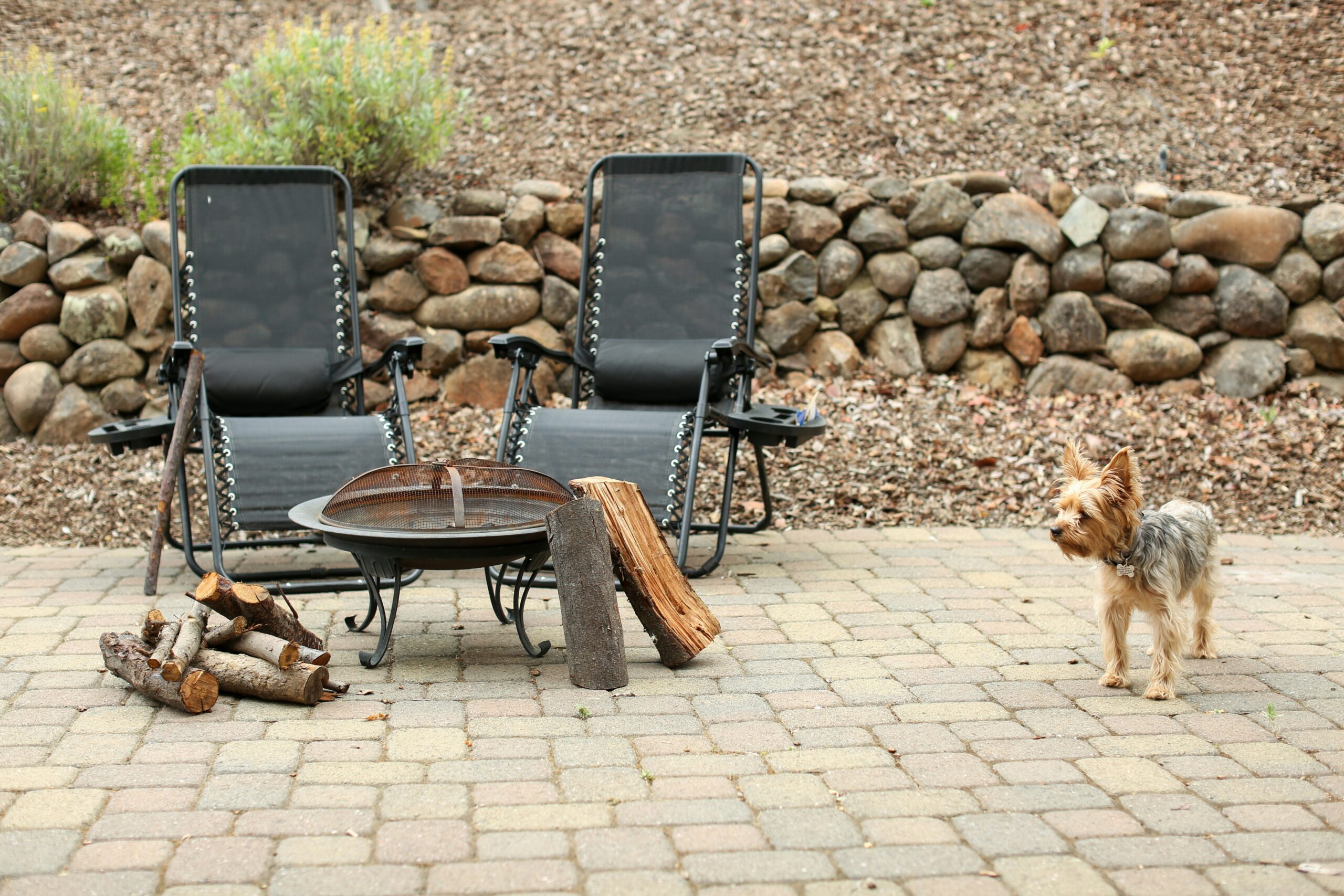 Outdoor living space with fire pit and chairs